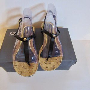 Lauren Ralph Lauren Black Leather T Strap Sandal 7